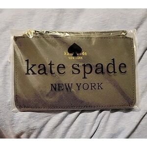 Kate Spade New York Black Wristlet with Logo Accent and Gold Hardware